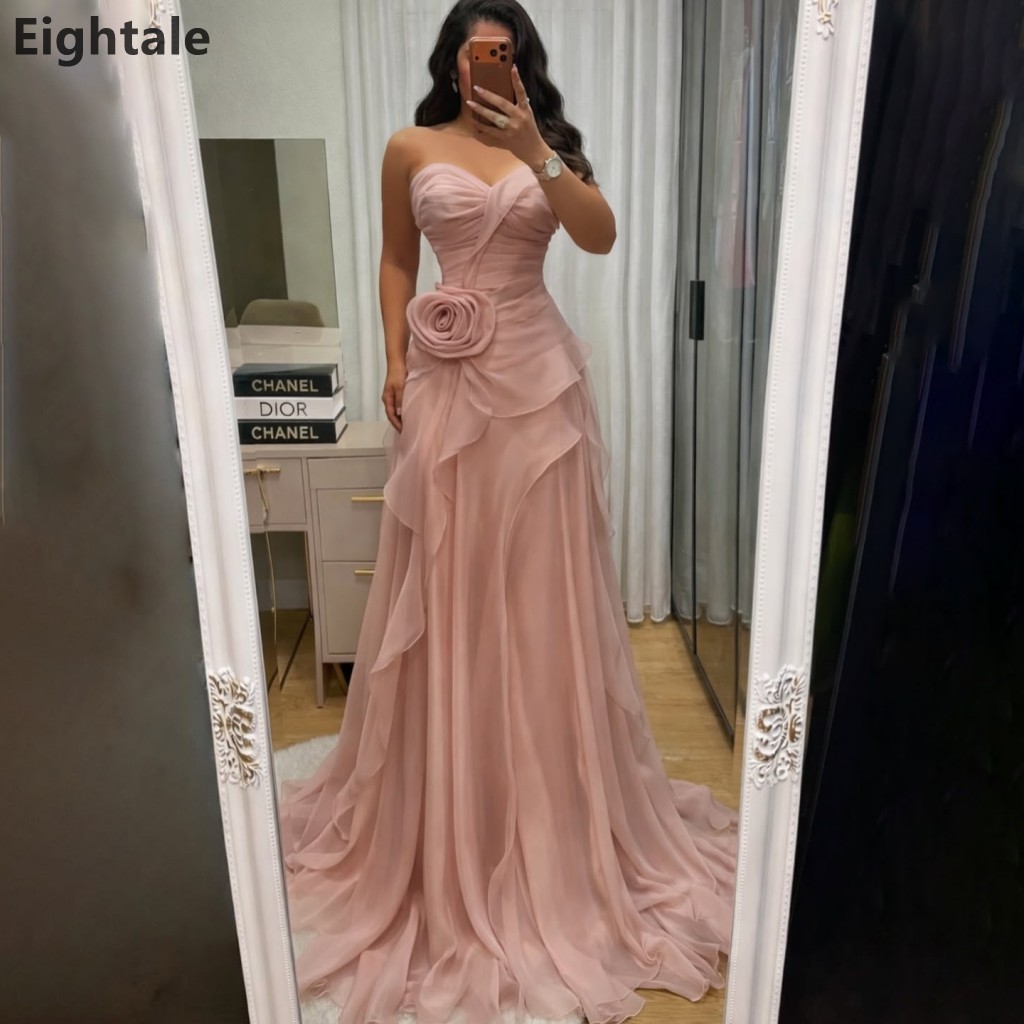Eightale ブラッシュピンクの恋人 3D 花柄フリルシフォンティアードウエディングドレスフォーマルイブニングパーティードレスカスタマイズ