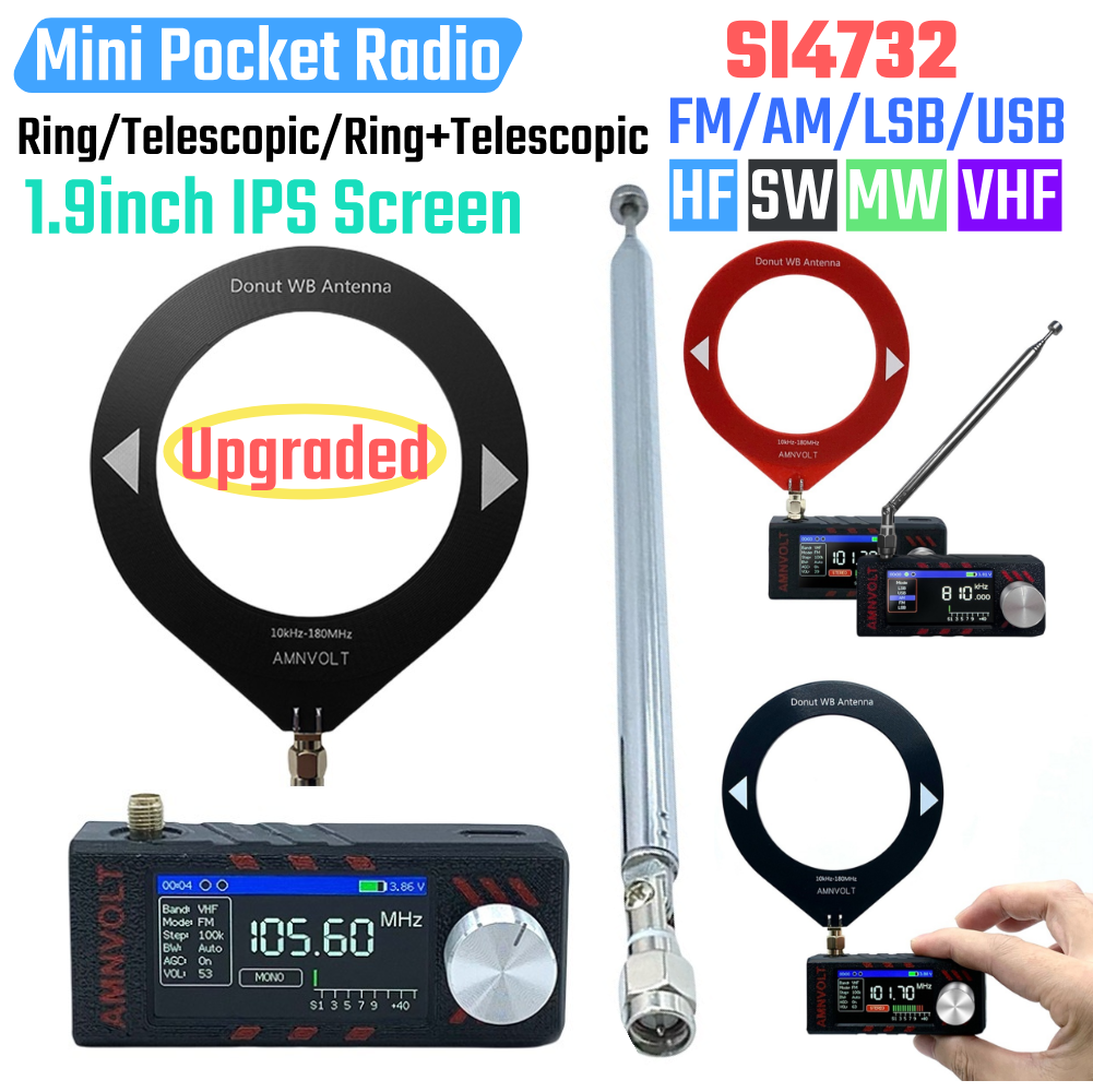SI4732 0.5-108mhz ミニポケットラジオ LSB USB AM FM ラジオ 1.9 インチ IPS スクリーンポータブルラジオオールバンドラジオ受信機 ATS ミニプロ