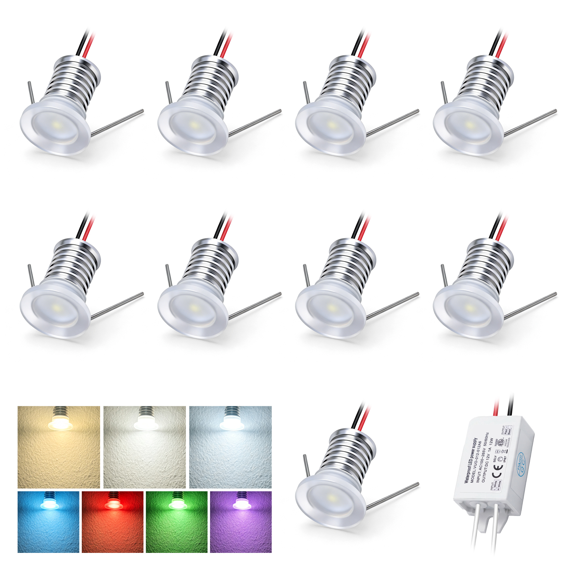 1W Mini Downlight 12V Spotlight 13mm Recessed Down light Led Kitchen Ceiling Spot Lamps Stairs Cabinet Lights with Transformer