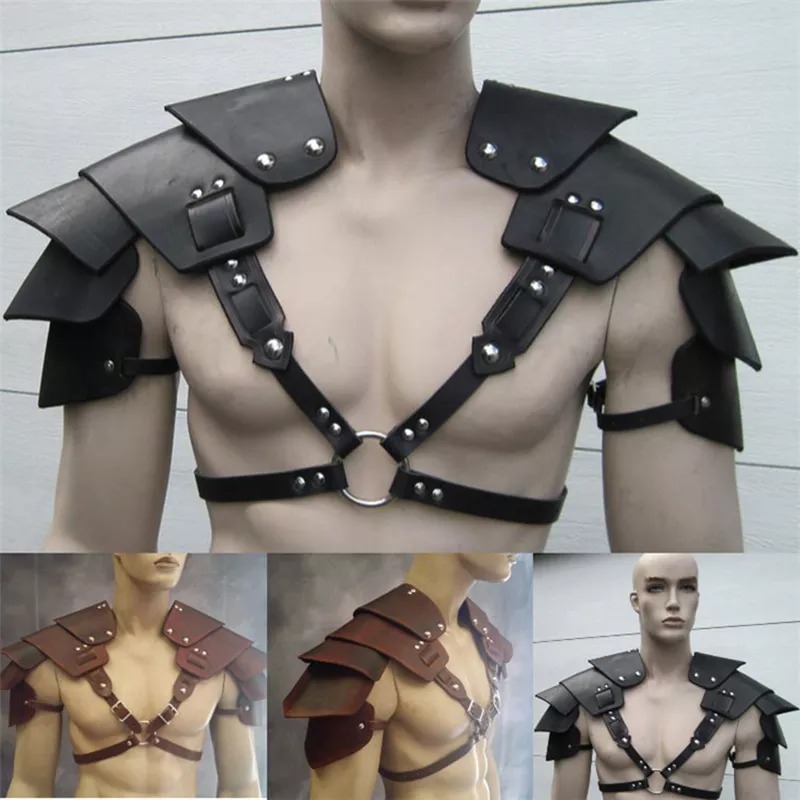 中世バイキング戦士ショルダーアーマーグラディエーターサムライナイトポールドロンゴシックスチームパンク Pu レザーベルト鎧コスプレ衣装