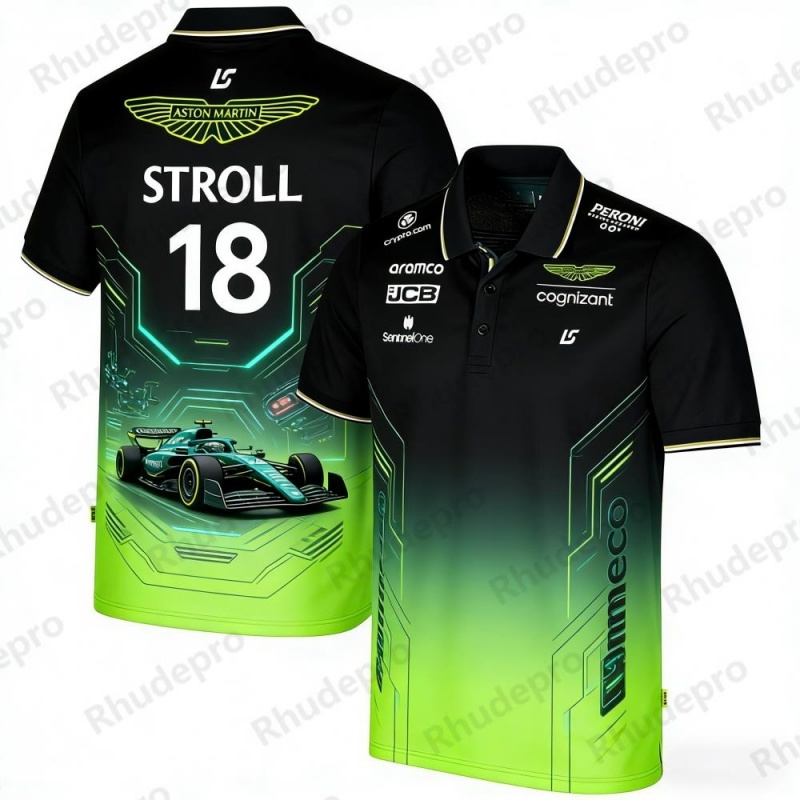 アストンマーティン チーム STR18 ストロール F1 レーシング テーマ 半袖ポロシャツ ファン カジュアル スポーツ トップ