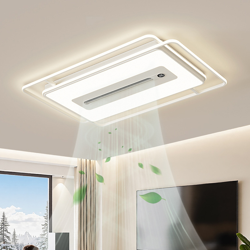ブレードレスシーリングファンライトリモコン LED ファン照明リビングルームベッドルーム屋内不可視長方形ファンランプ