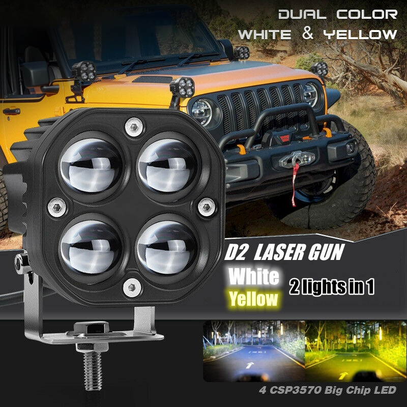 HAOLIDE 3inch Spot and Flood Beams 4Eyes LED Work Light Dual Color Fog LED Driving Lights 12V 24V for Motorcycle off-road use