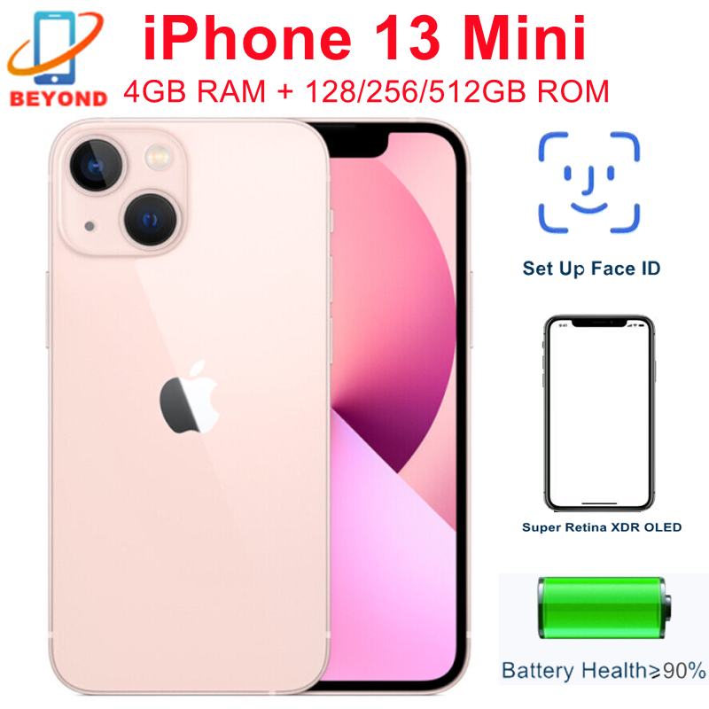 Apple iPhone 13 Mini 13Mini オリジナル 5.4 "OLED 128/256/512GB ROM A15 バイオニック IOS 顔 ID NFC ロック解除 5G 99% 新しい携帯電話