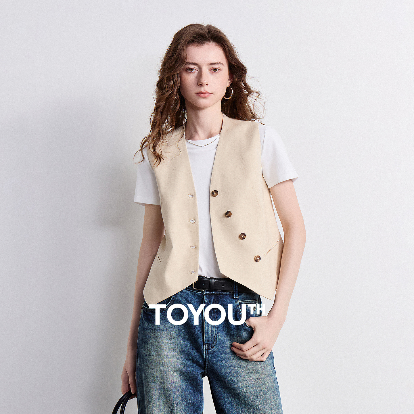 TOYOUTH 女性ベスト 2026 夏の新綿とリネンオールドマネースタイル高インテリジェンス斜め前立て通勤トップ