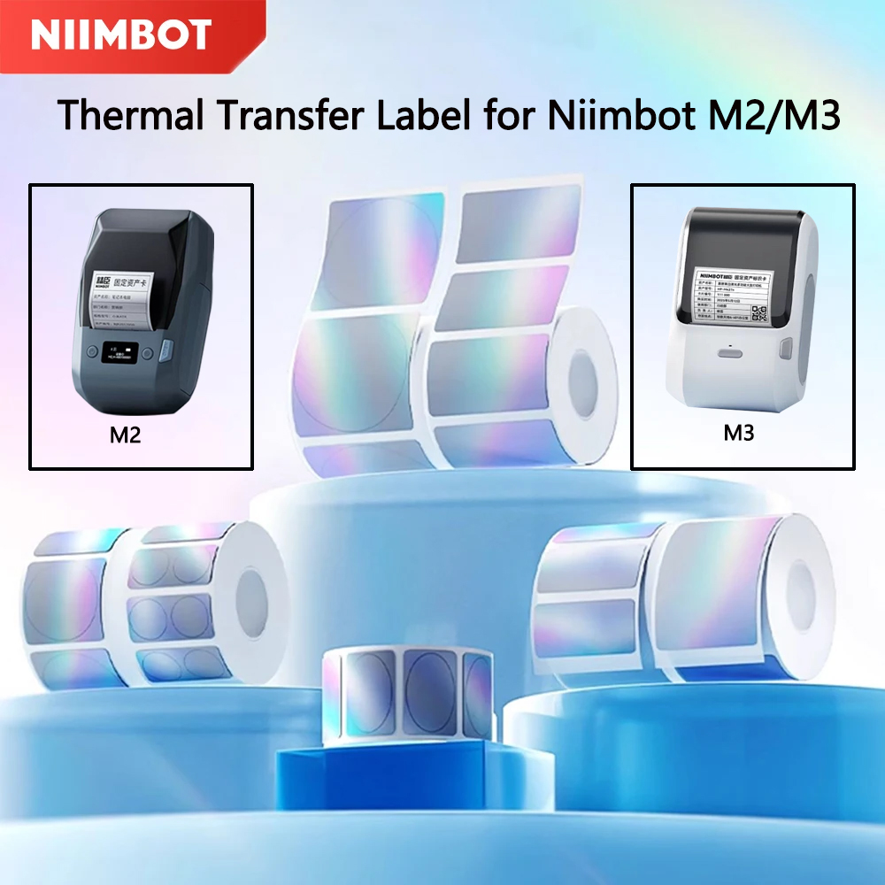 Niimbot M2/M3 レーザーシルバーラベル熱転写印刷紙ラウンドスクエアレーザーステッカー Niimbot M2 プリンタ用自己粘着
