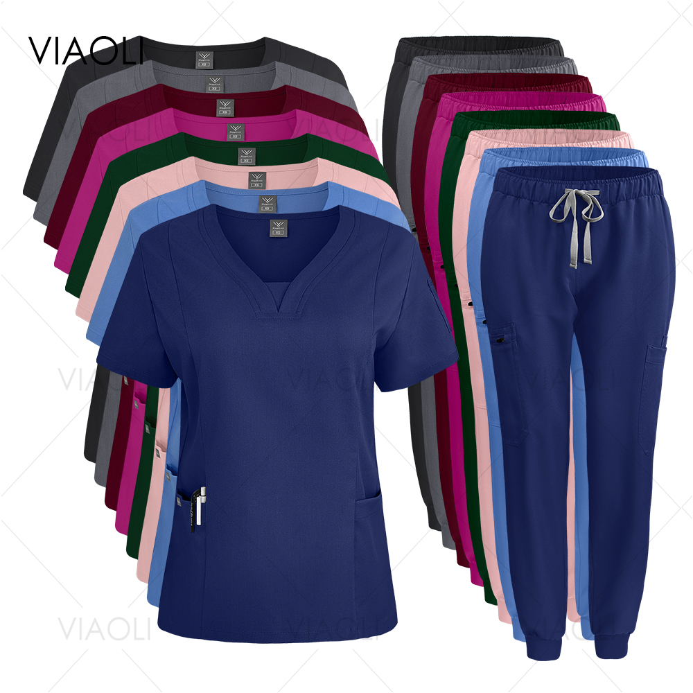 ホット販売ドクター制服医療看護クリニックスクラブセット半袖トップスパンツスーツ XS-XXL 医療アクセサリースパ制服