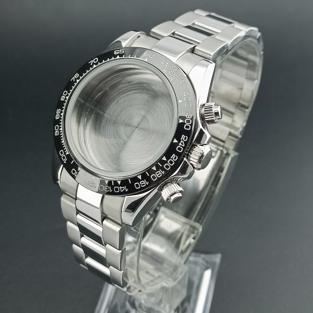 39.3mm Case Silver Men's Watch Steel Case FIT VK63 Movement Case Watch Accessories Watch Parts Fits for 20mm Strap Watch Box