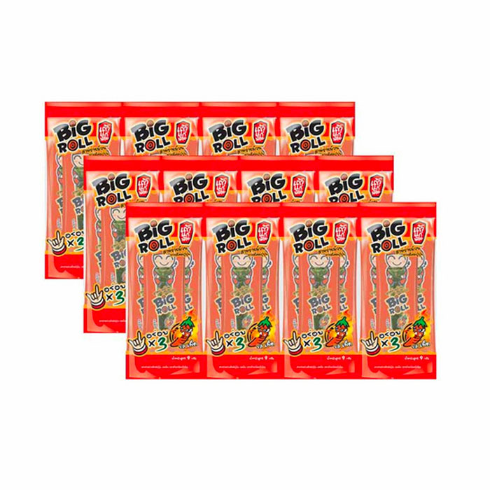 Tao Kae Noi ビッグロール 焼き海苔 3g X 12 X12 ピリ辛味 鶏肉・豚肉用乾燥肉スナック 袋入り