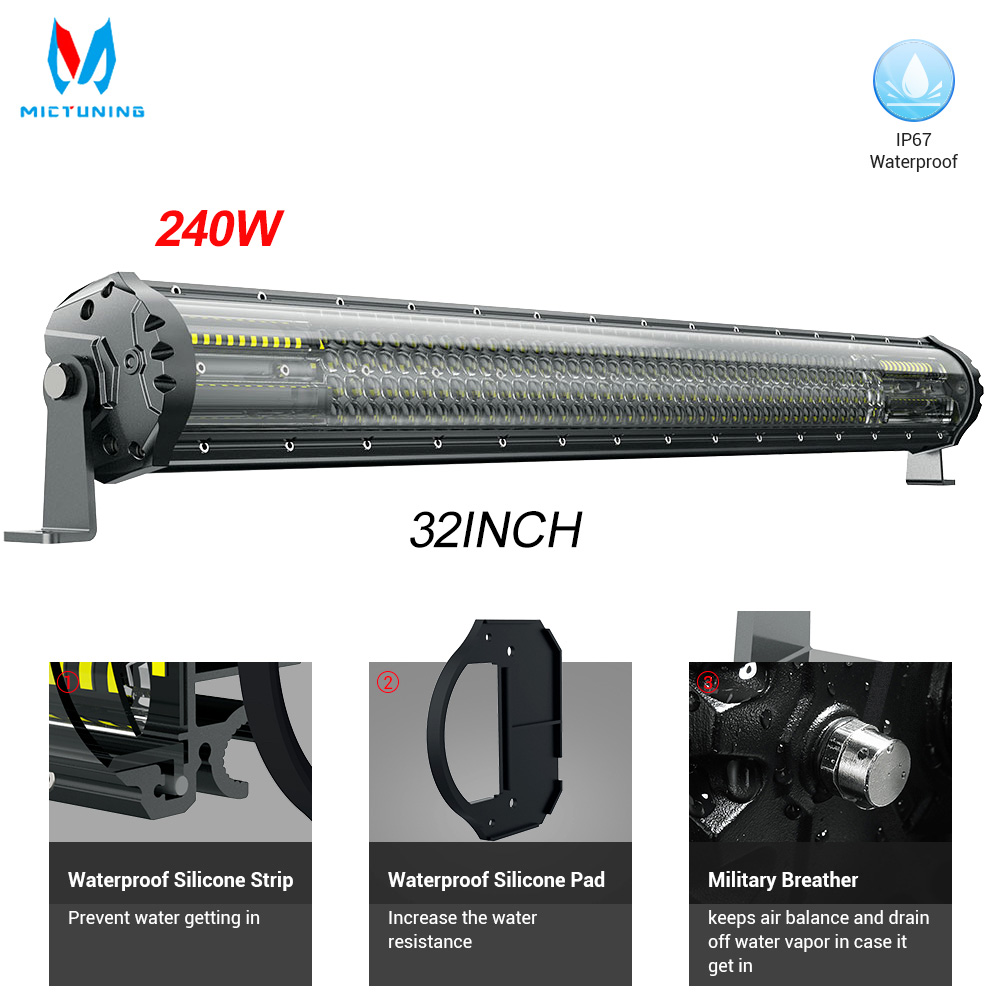 MICTUNING 32Inch 240W Tri-Row M2 Aerodynamic Led Bar Combo Led Work Light Bar For 12V 24V 4X4 Offroad ATV Truck LED Work Light