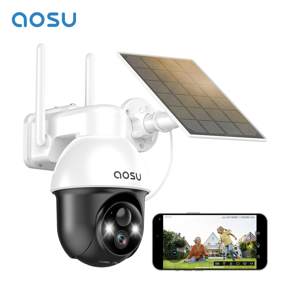 AOSU 3MP PTZ ソーラーセキュリティカメラ バッテリー内蔵 ワイヤレス 2.4Ghz WIFI カメラ PIR AI 検出 双方向オーディオ 屋外 CCTV カメラ