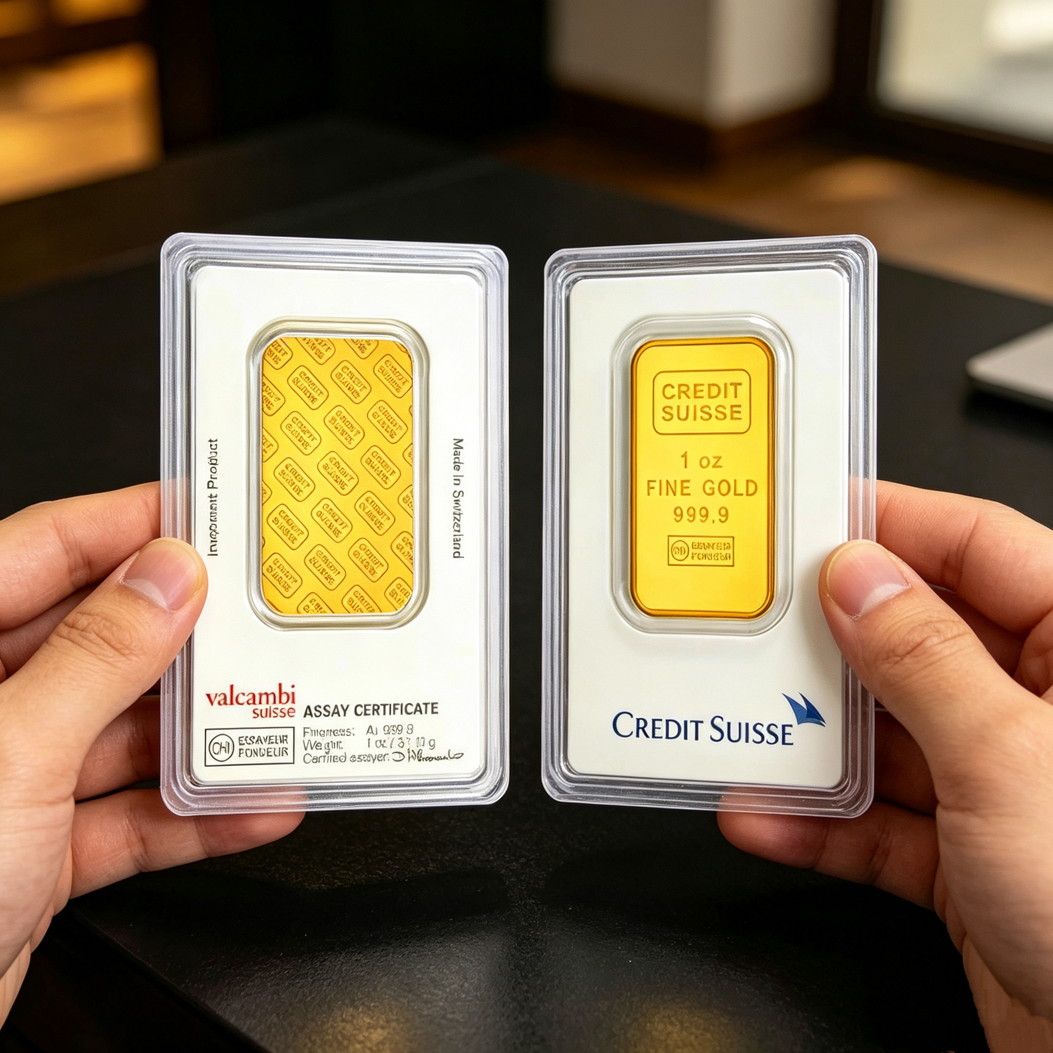 1 オンス ゴールド クレジット スイス バー 24ct ゴールドメッキ層状地金バー 透明アクリル密封包装 個別シリアル番号