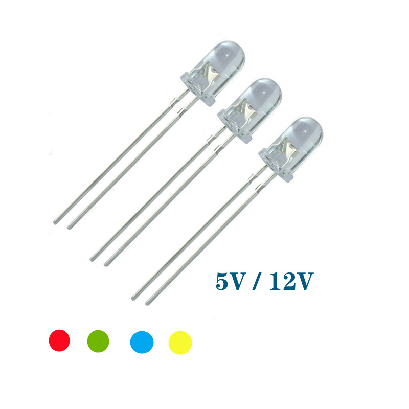 LED 5V 12v 5 ミリメートル 3 ミリメートルビーズ SMD f5 f3 ハット/ラウンドランプディップ LED USB カーライト白赤緑青黄チップ 100 個