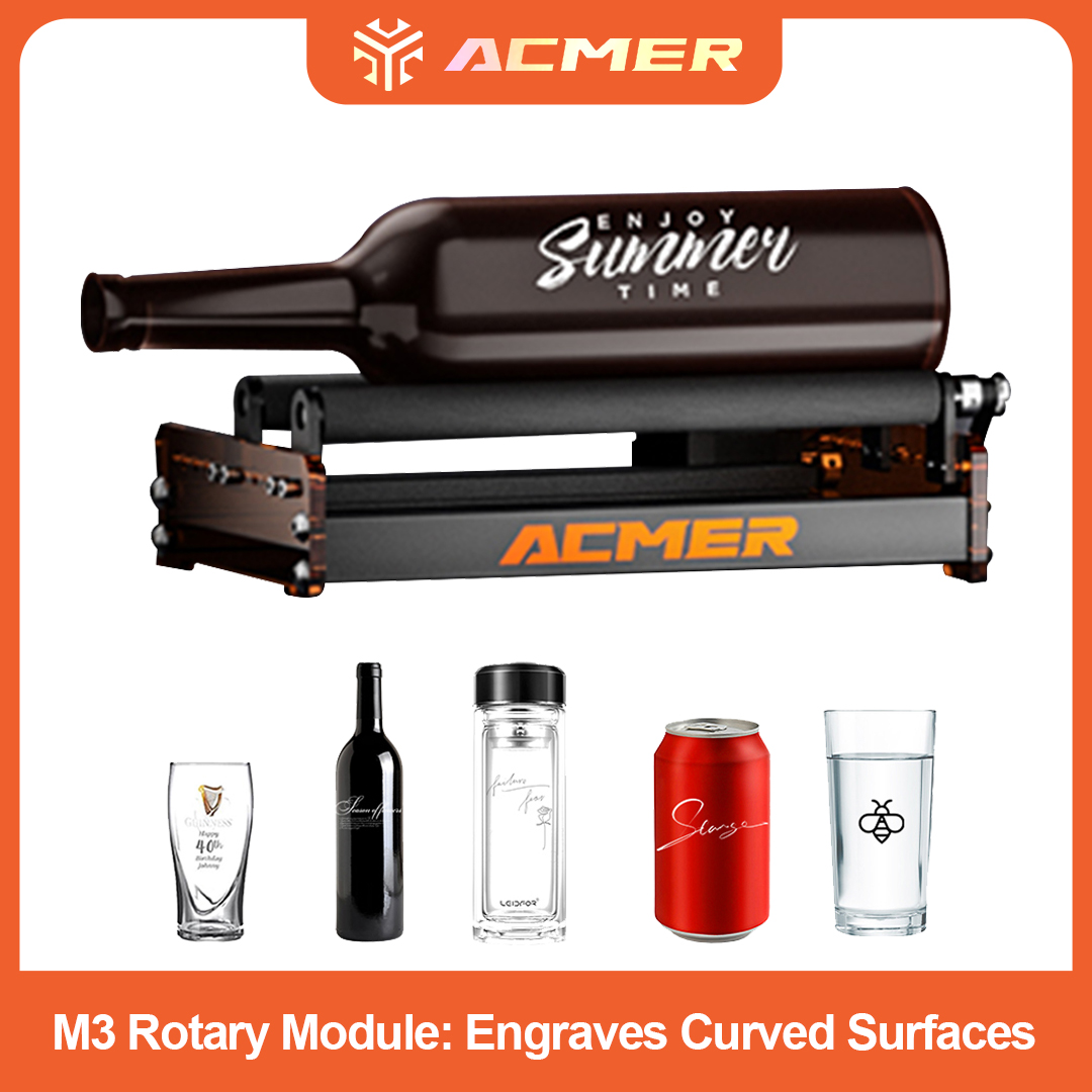 ACMER M3 レーザー ロータリー ローラー Y 軸 360° 回転 6 ～ 164 mm の円筒物体の彫刻直径 ボトル ジャー カップ