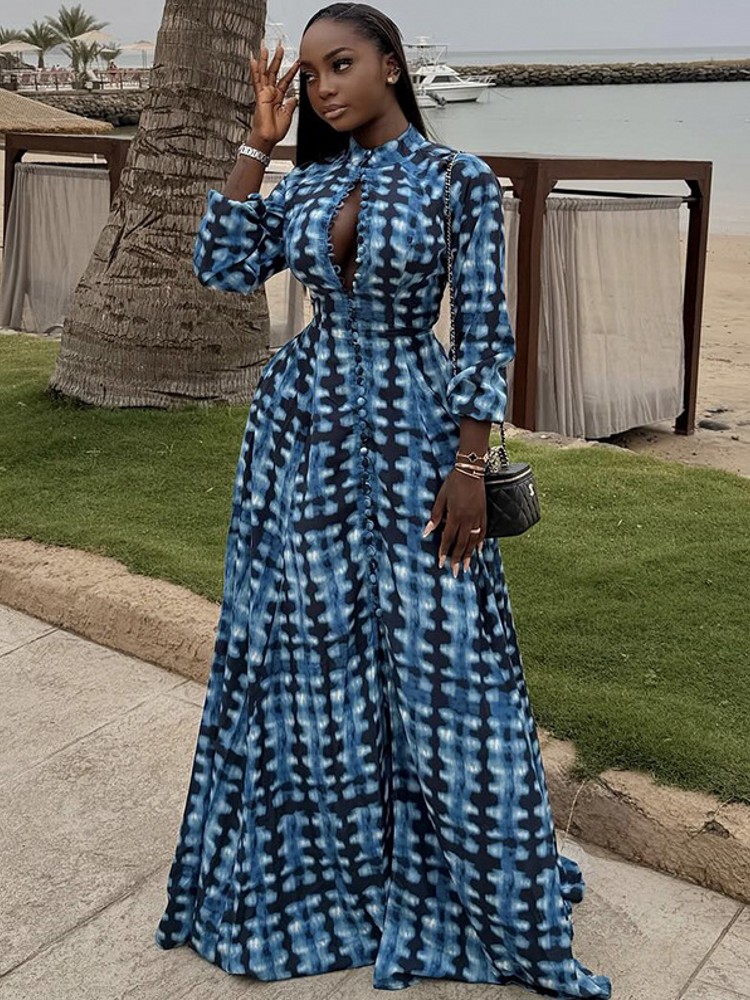 アフリカのドレス女性のためのエレガントな長袖 Dashiki マキシ A ラインドレスレディース伝統的なアフリカ服衣装アンカラドレス