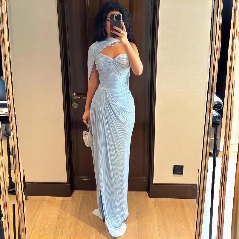 光沢のあるサテンマーメイドイブニングドレス恋人フリルボビコンウエディングドレスセクシーなプリーツパーティードレス Brithdays ドレスイブニングドレス