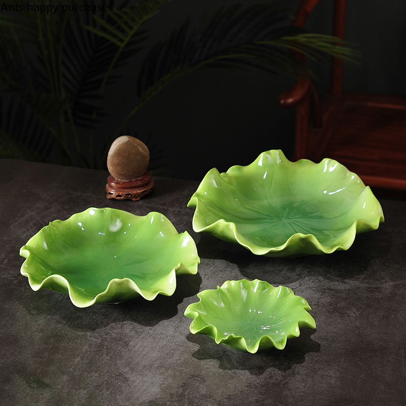 Green Lotus Leaf Ceramic Plate Fruit Plates Dish Snack Tray Decorative Plate Dinner Plates Salad Bowl Home Decoration Ornaments