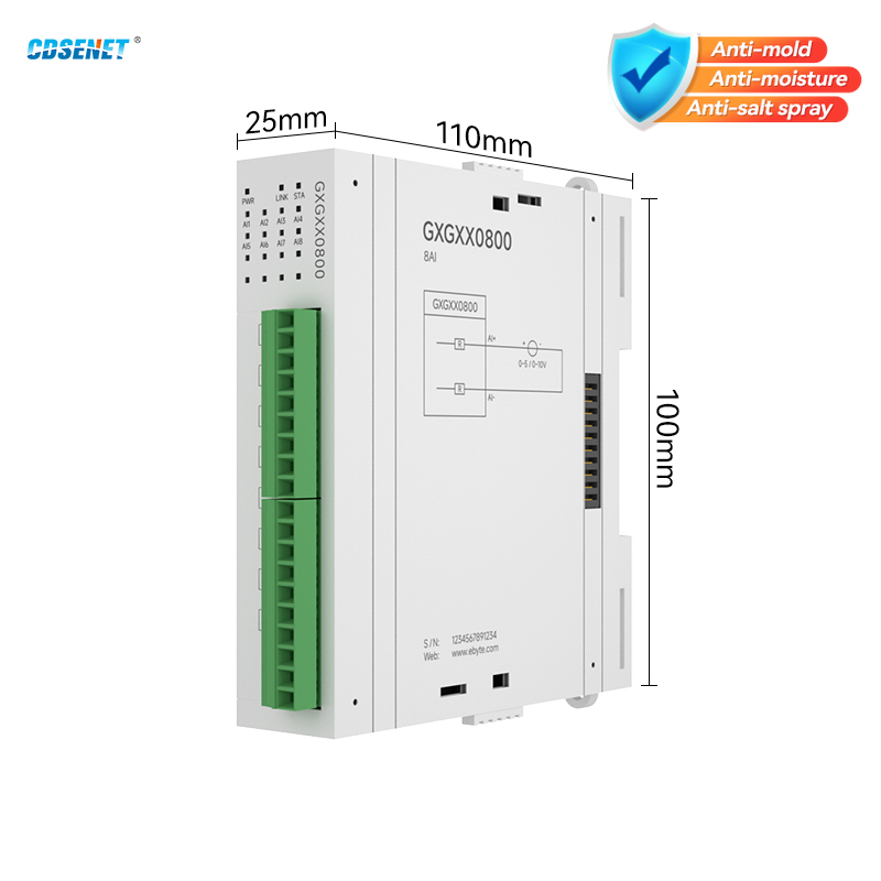 8AI 差動電圧分散リモート IO モジュール拡張モジュール CDSENT GXGXX0800 Modbus TCP/RTU 仮想シリアル ポート