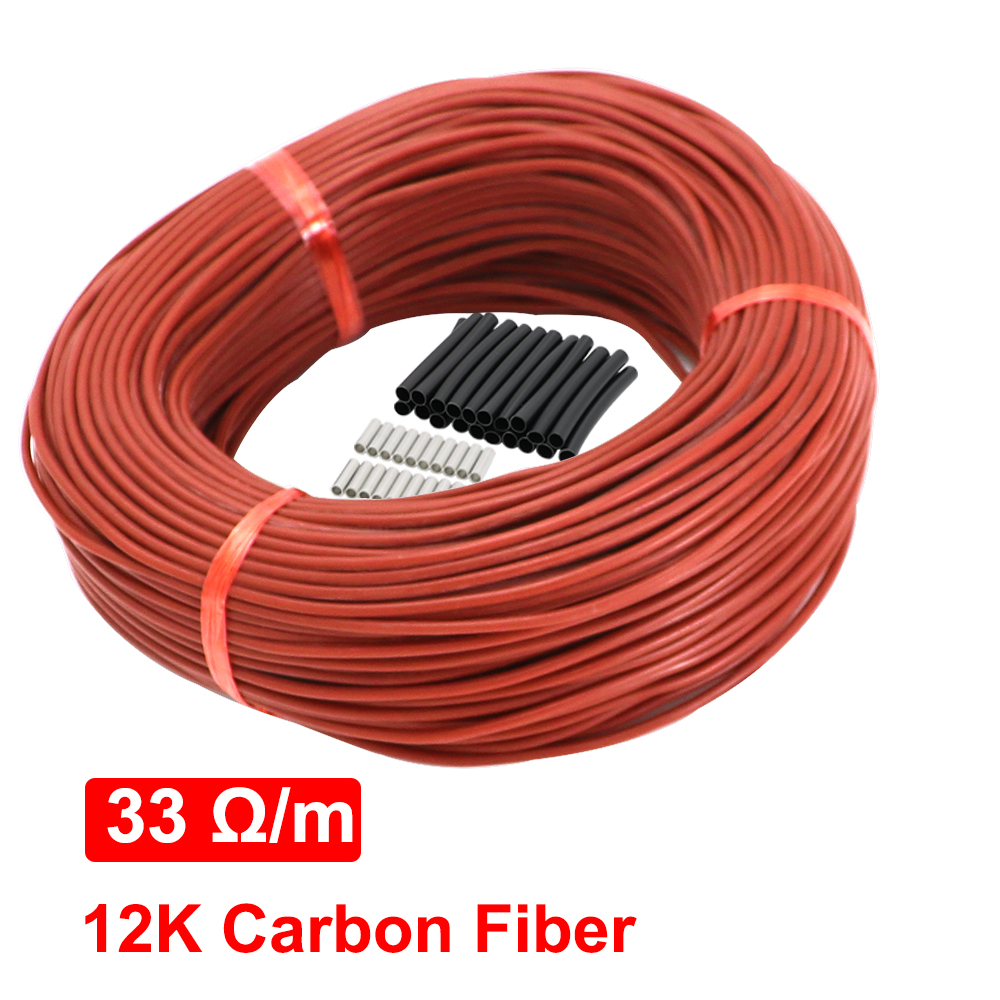 10 に 100 メートルのカーボンファイバー加熱ケーブル赤外線暖かい床ケーブル 12K 33ohm/m 電気カーボン電熱線