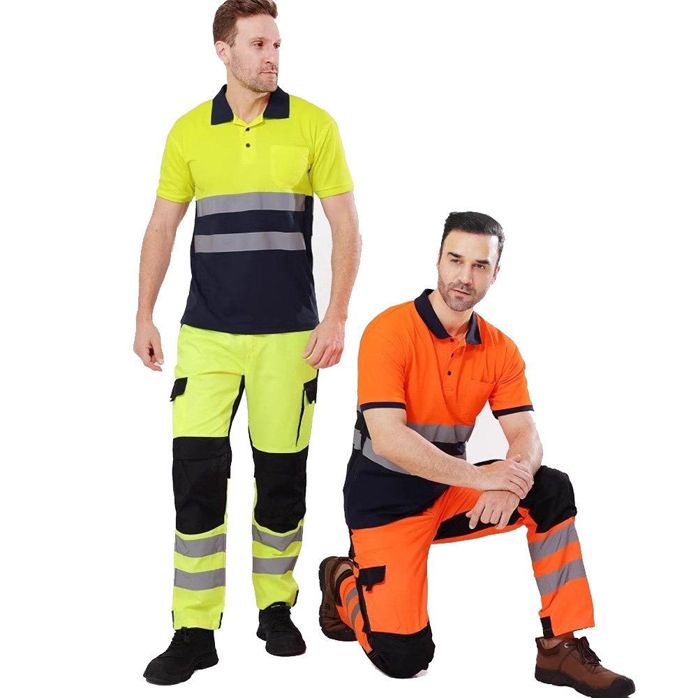 作業 Hi Vis ポロ T シャツ高視認性反射テープ反射パンツ男性作業高視認性作業服