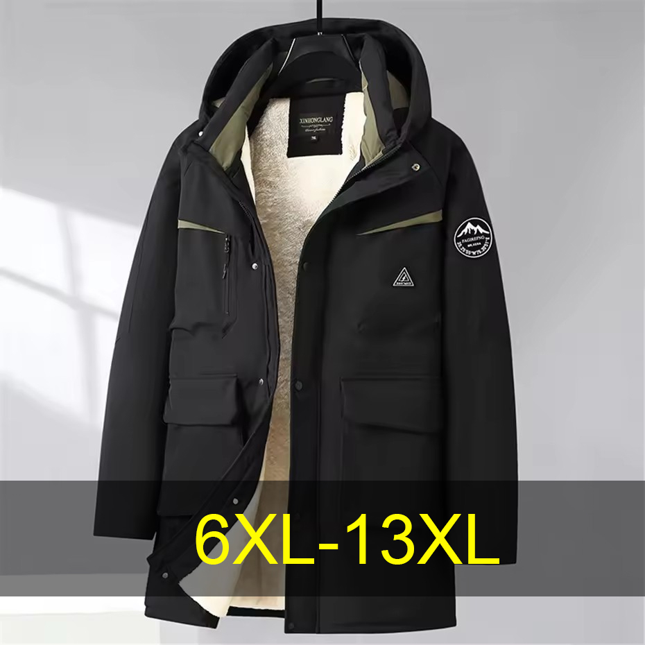 冬の貨物パーカー男性厚いフリースジャケットコートプラスサイズ 13XL キャンプパーカー防水カジュアル冬ロングジャケット男性ビッグサイズ