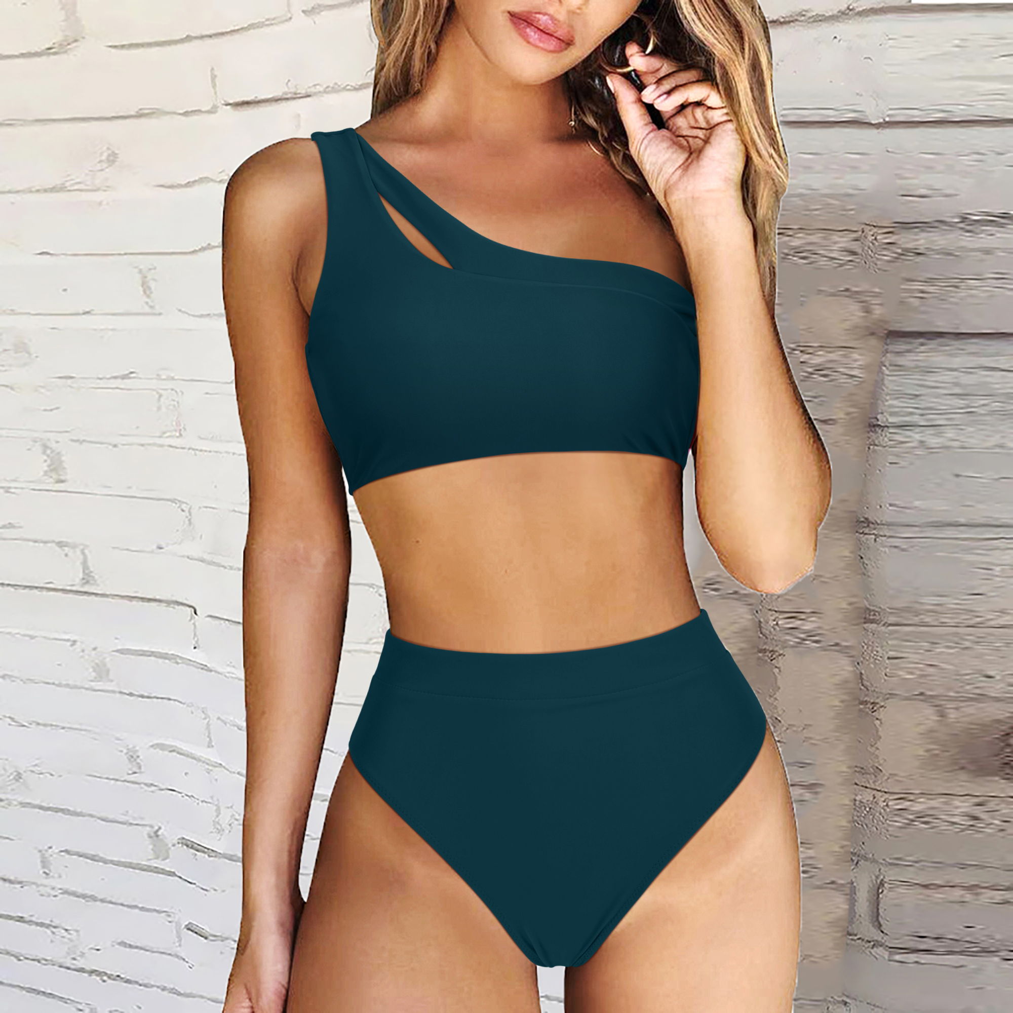 女性 2 ピースビキニセット無地パッド入りハイウエストビキニ夏のビーチウェア水泳水着ビキニセットファム