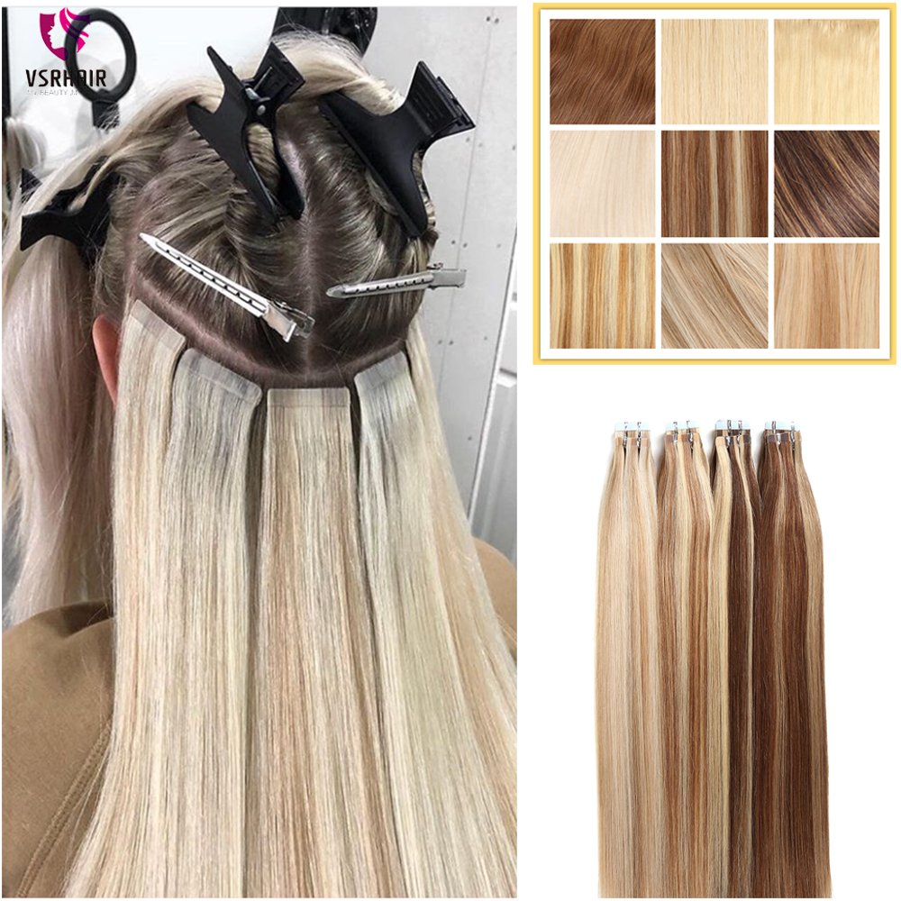 Vsrhair テープで髪 50 センチメートル 60 センチメートル強粘着接着剤 2 グラム人毛マシンレミーテープヘアエクステンション