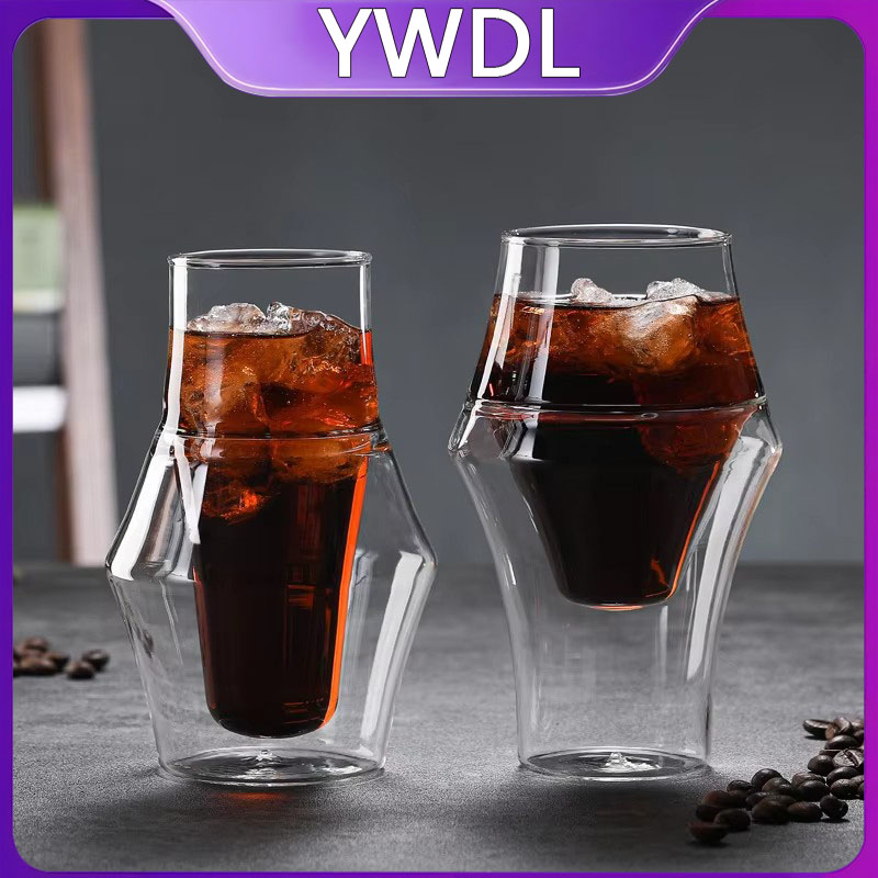 YWDL 新クリエイティブ二重層ガラスカップエスプレッソコーヒーカップ抗火傷ミルクパーティーブランデーワインティーカップマグ 120/250/335 ミリリットル