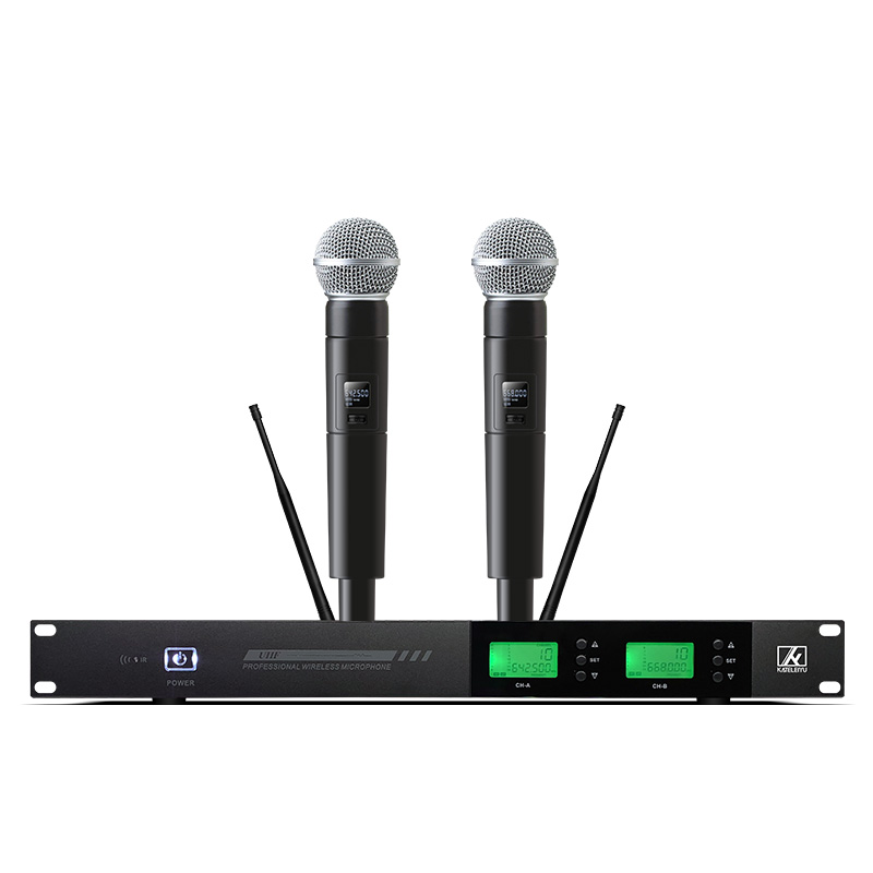 KATELEIYU ハイエンド 2 チャンネルワイヤレスマイクシステム UHF、ステージパフォーマンス、ホーム KTV、プロのパーティーに最適