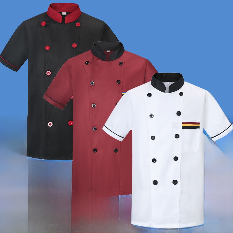 メンズシェフ作業服半袖長袖通気性吸湿発散性レストランキッチンカフェテリアダイニングホール刺繍...