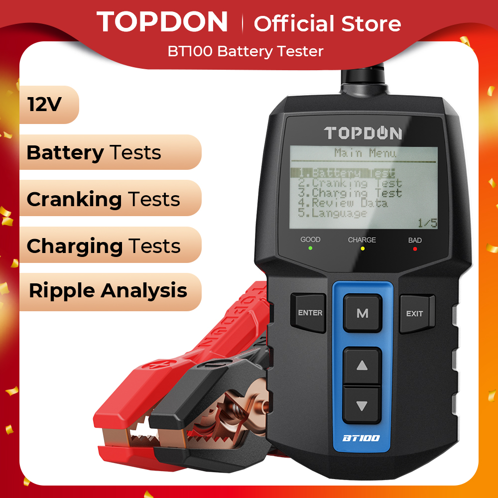 TOPDON BT100 12V 車バッテリーテスターデジタル自動車診断バッテリーテスターアナライザー車両クランキング充電スキャナツール