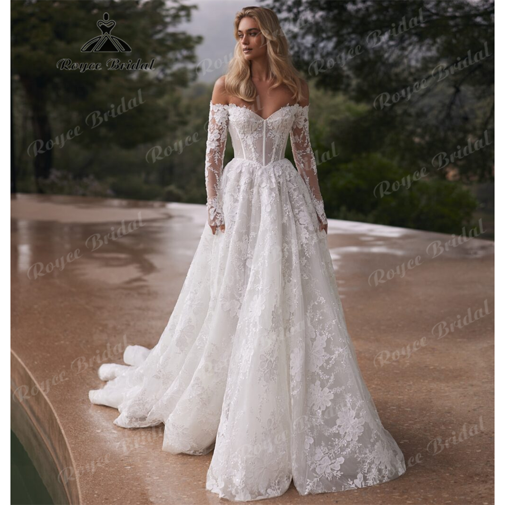 RoyceBridal Sweetheart A Line Wedding Dress 2025 Tulle Court Train Bridal Gown Customized suknia ślubnaفساتين حفلات