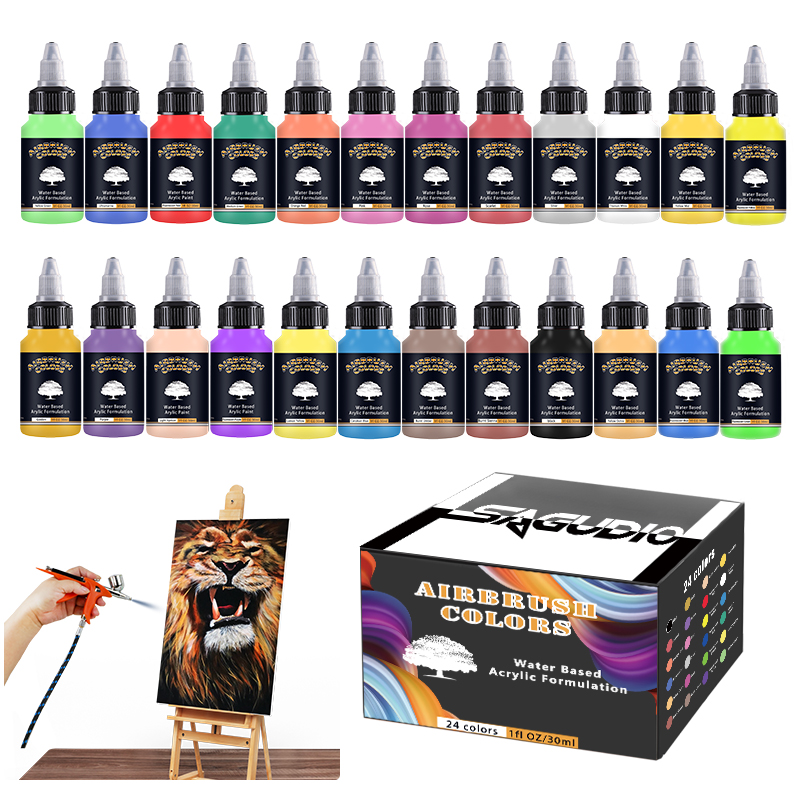 SAGUD エアブラシ ペイント セット 12/24 色 30ML 不透明
