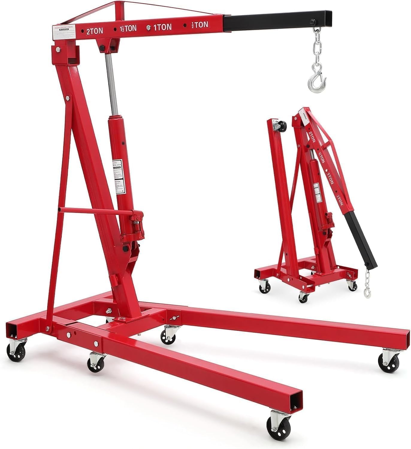 Cherry Picker エンジンホイスト、折りたたみエンジンクレーン、2トン 4400ポンド エンジンホイストリフト、ヘビーデューティ油圧エンジンショップクレーン 6個付き