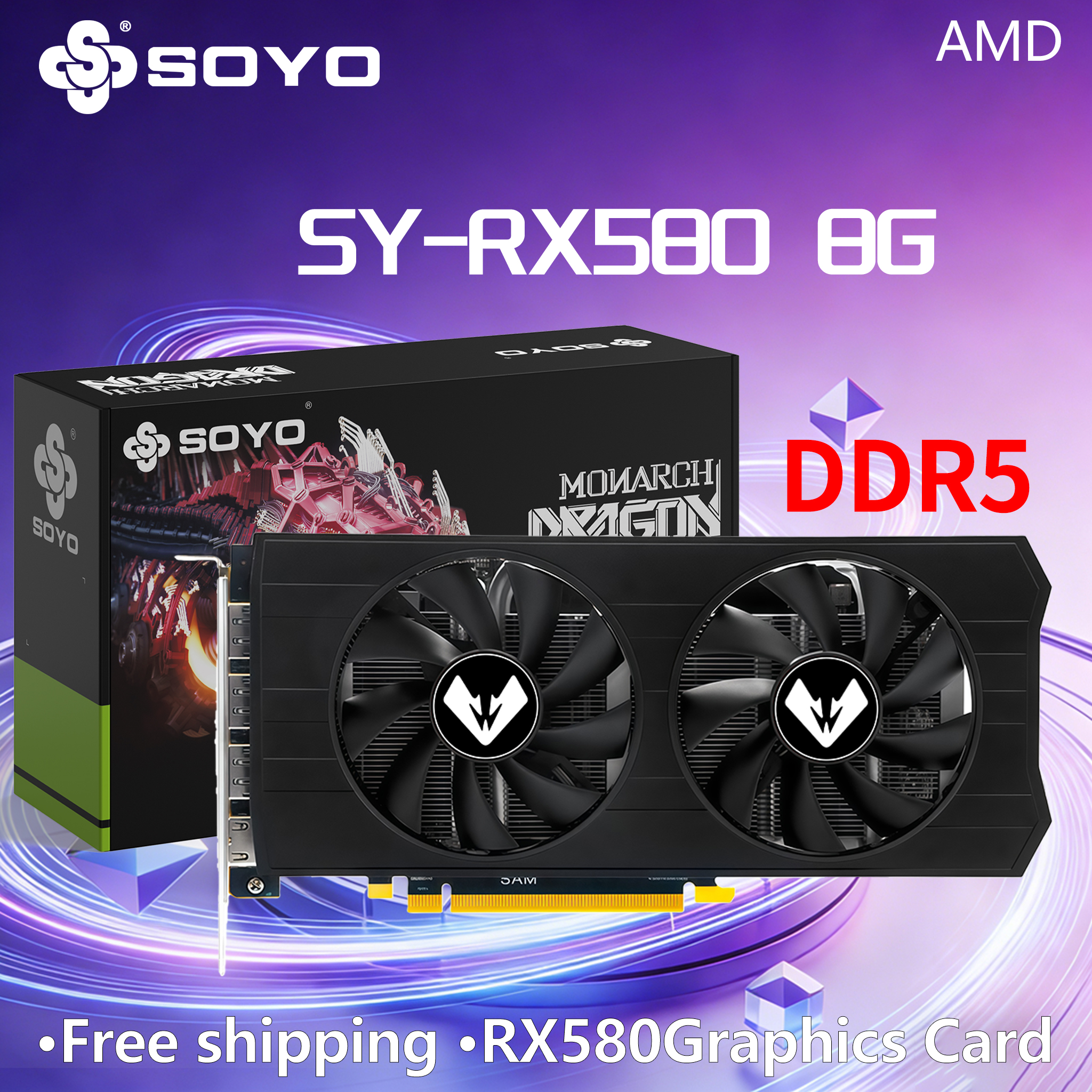 グラフィックカード SOYO Radeon RX580 8G GDDR5メモリ ビデオゲーミングカード PCIE3.0x16 GPU デスクトップコンピュータコンポーネント 256ビット 3DP/1HDMI