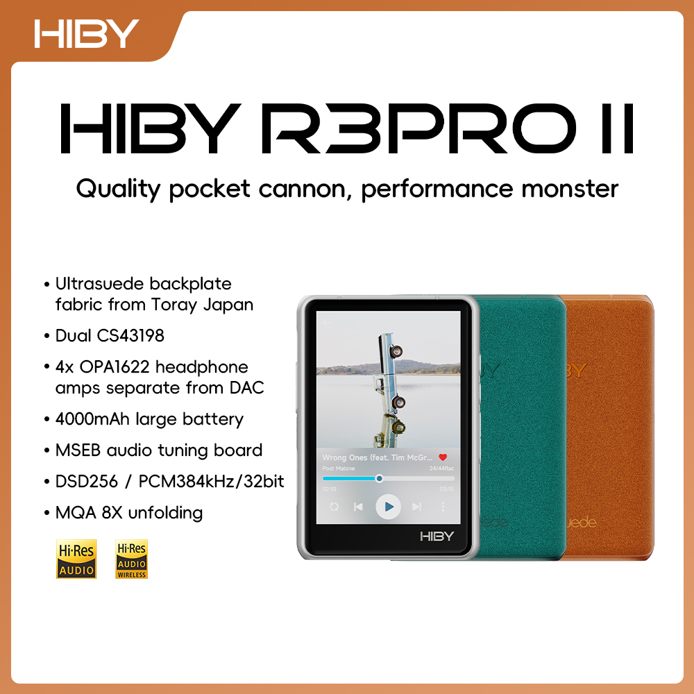 HiBy R3 Pro II / Gen 2 HiFi MP3 音楽プレーヤー USB DAC ヘッドフォンアンプ CS43198*2 OPA1622*4 4000mAh 480mW 出力 DSD256 MQA 8X PD2.0