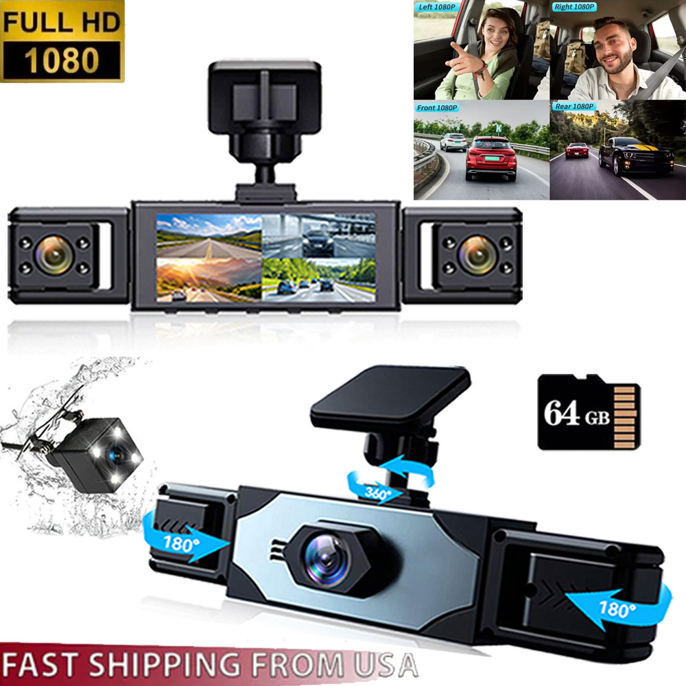 4チャンネル HD 1080P 360° ダッシュカム 車用ドライブレコーダー 車用フロントリアカメラ 64GBカード付き、広角、ナイトビジョン