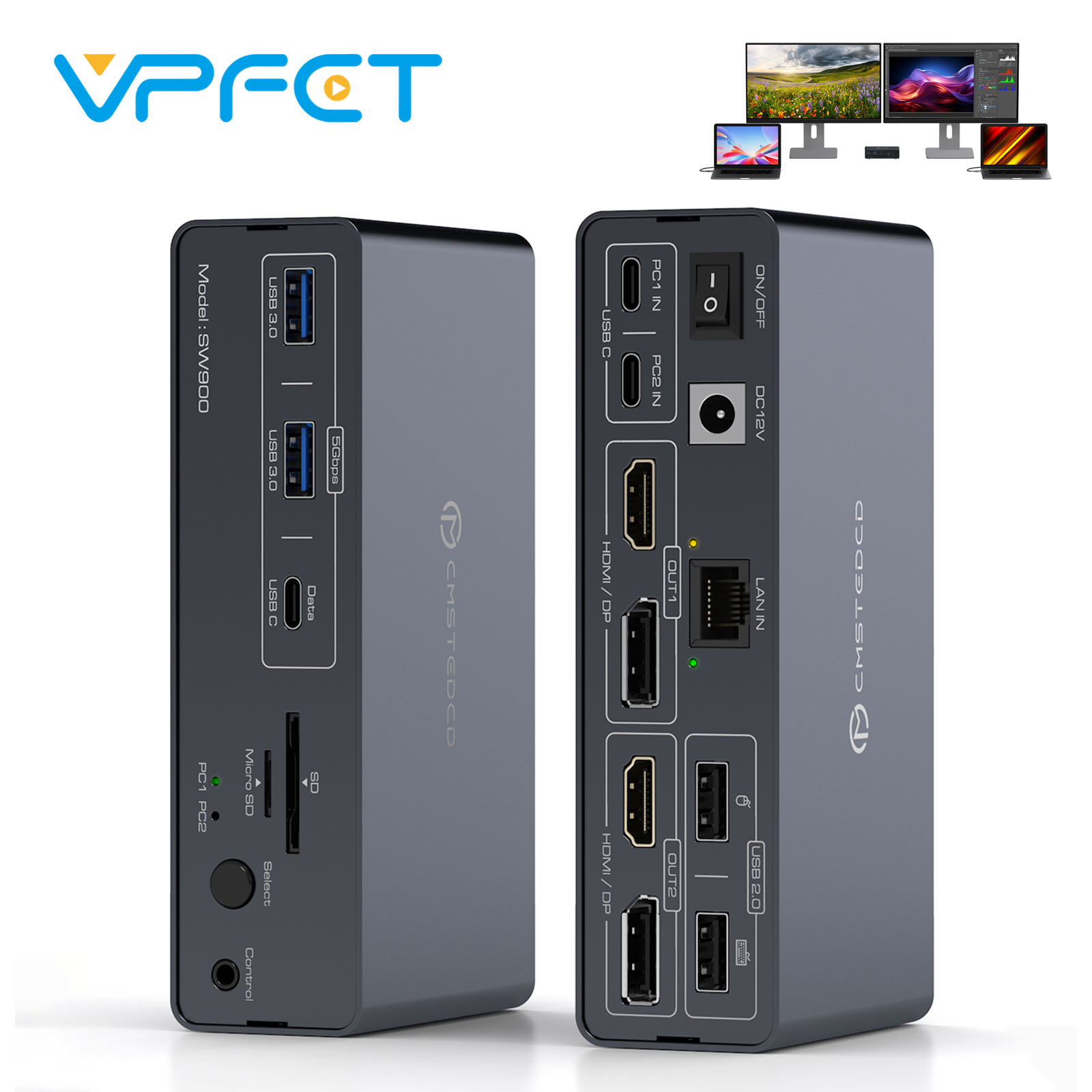 USB C KVM スイッチ ドッキング ステーション 14-in-1 デュアル ラップトップ デュアル モニター 4K@60Hz DP HDMI Displaylink USB 3.0 SD TF Windows macOS