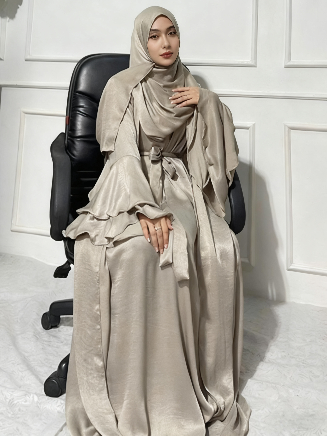 イードイスラム教徒のパーティードレスアバヤ 2 ピースセット女性サテンアラブインナードレス Jalabiya カフタン Vestidos ラマダンローブ Musulman アンサンブル