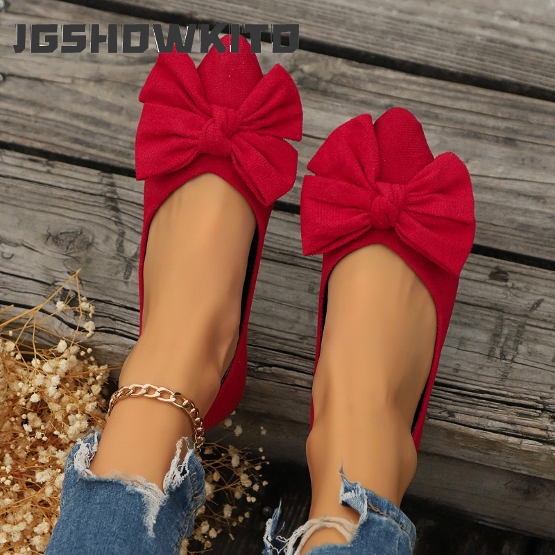 JGSHOWKITO クラシック女性フラット甘いちょう結び浅い女性バレエシューズ女性ポインテッドトゥノンスリップレディースファッションドレスローファー