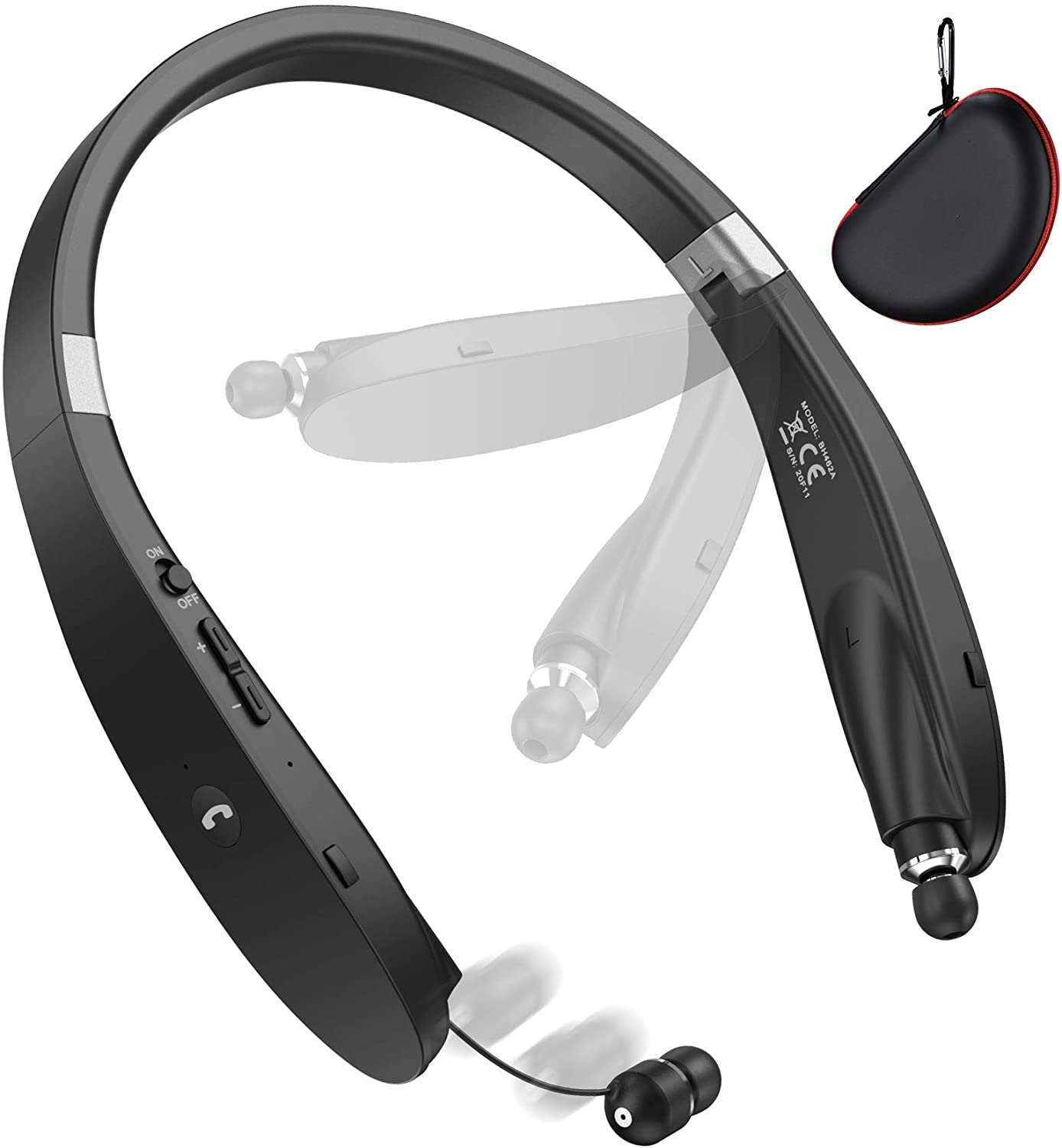 Bluetooth ヘッドフォン ワイヤレス ネックバンド ヘッドセット 格納式イヤホン ノイズキャンセリング ステレオ イヤホン トレーニング ランニング 運転用