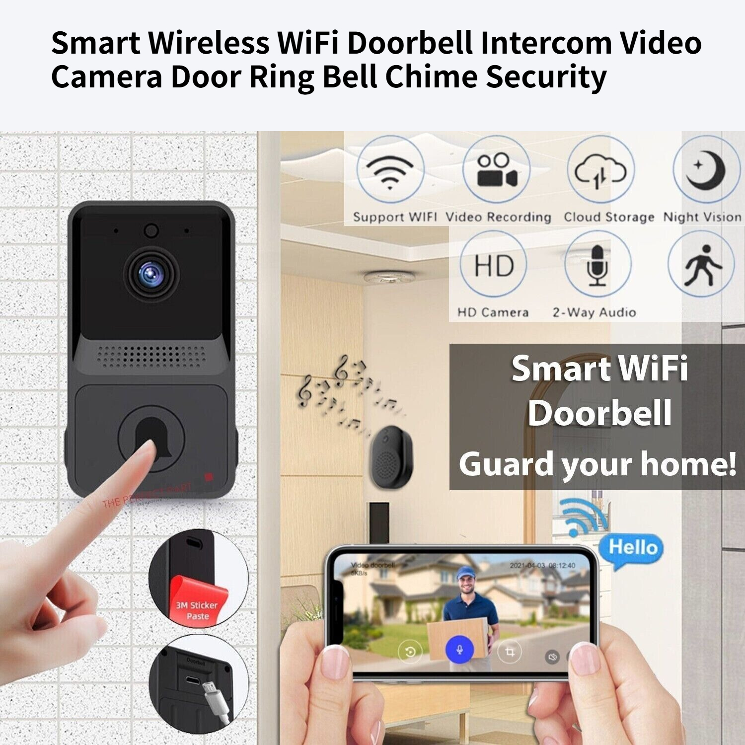 Smart Wireless WiFi Doorbell Intercom Video Camera Door Ring Bell Chime Security