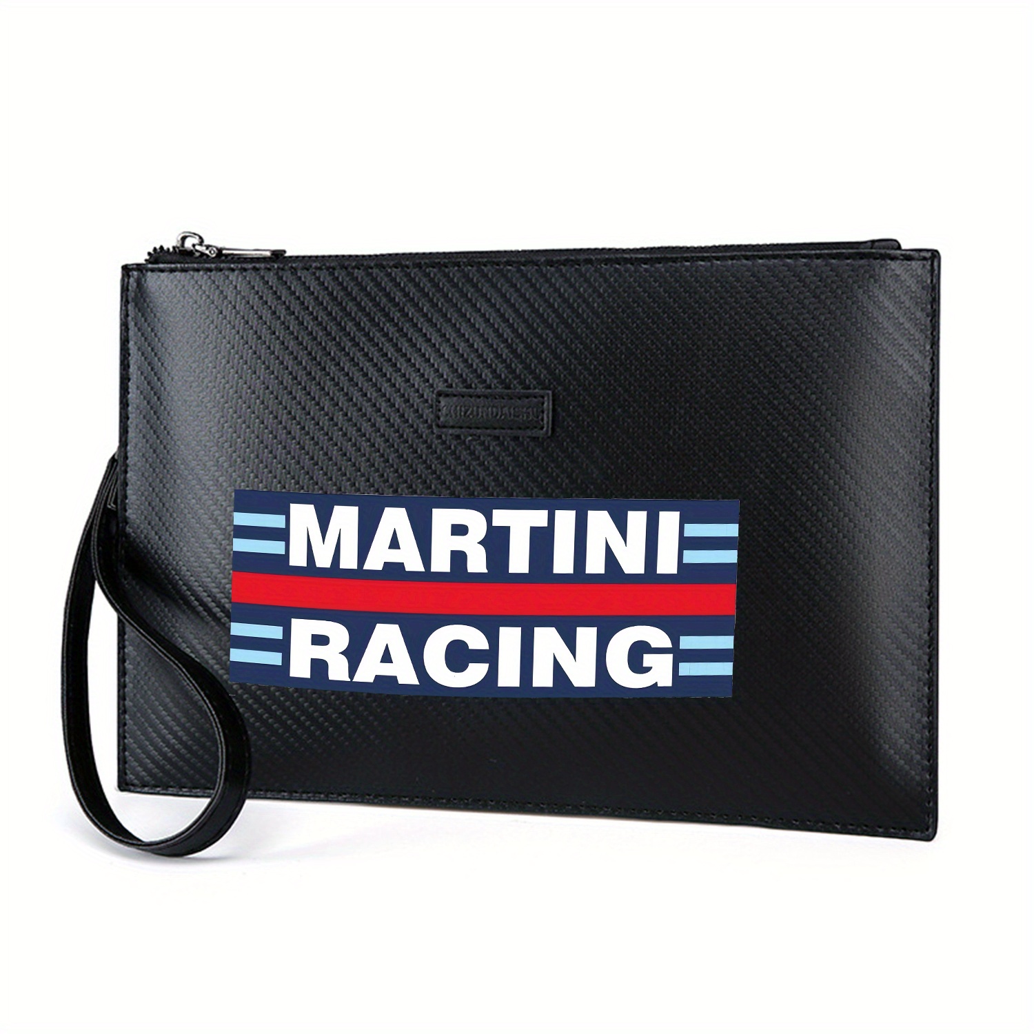 Martini Racing バッジ ストライプ デザイン エレガントなプリント PU メンズ ハンドバッグ ファッショナブルで実用的で毎日の持ち運びに最適