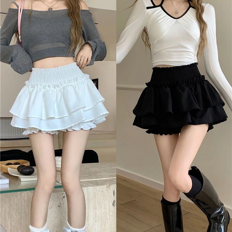 ミニスカートかわいいセクシーなバレエコア弾性ハイウエスト夜会服フリルパッチワークロリータスカートショート韓国甘い Y2K 女性服