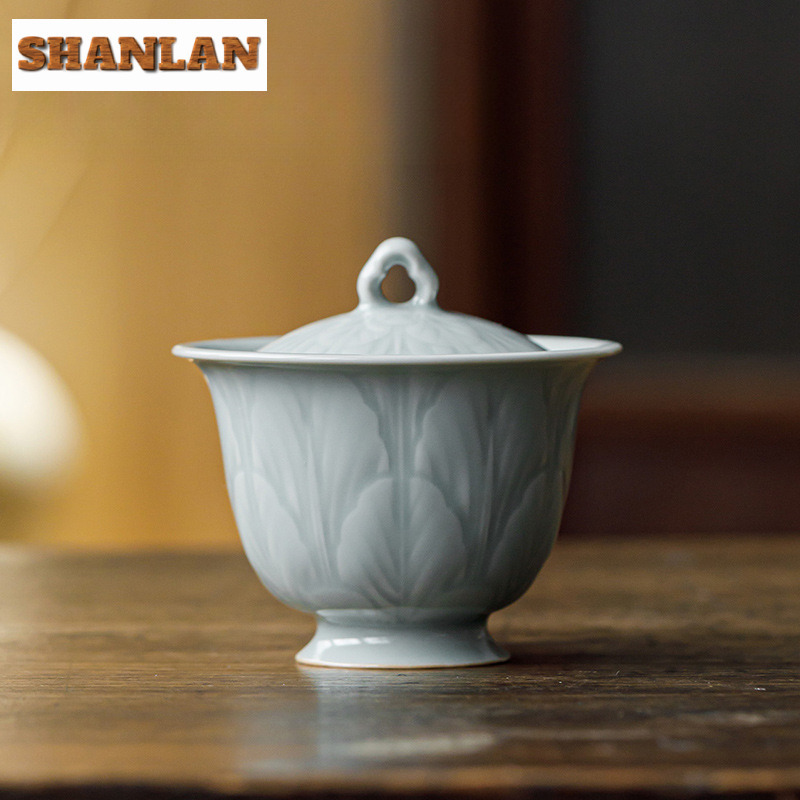 105 ミリリットルリリーフスカイブルー Ru 磁器 Gaiwan 手作り茶チュリーンティーボウル蓋キットお茶作りカバーボウル茶アイテムクラフトギフト