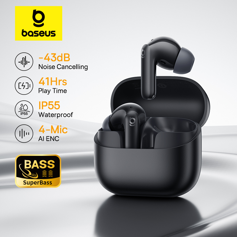 Baseus Bass EP10 NC -43dB ノイズキャンセリング ANC 真のワイヤレスイヤホン Bluetooth 6.0 インイヤーワイヤレスイヤホン 4 マイク ENC イヤホン