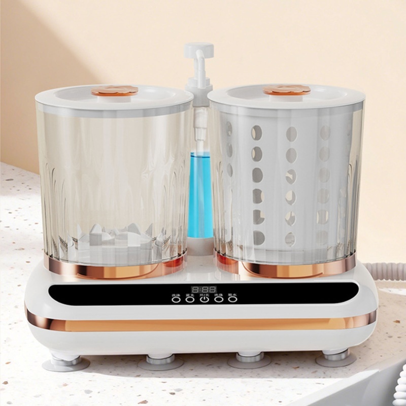 下着洗濯機デュアルカップスピンドライ排水管充電式ポータブル下着洗濯機浴室ホーム旅行用