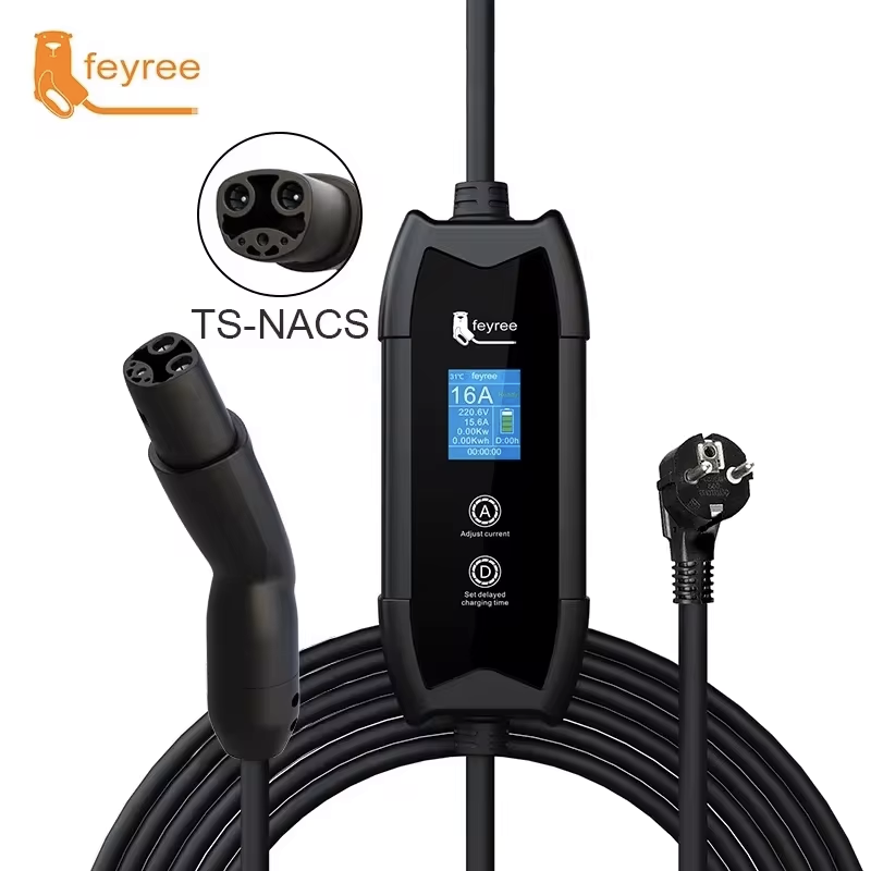 Feyree 3.5KW TS-NACS 充電器プラグ EV 充電器 ポータブル 1.8 フィート LCD スクリーン 遅延スケジュール設定付き テスラ車用充電ステーション