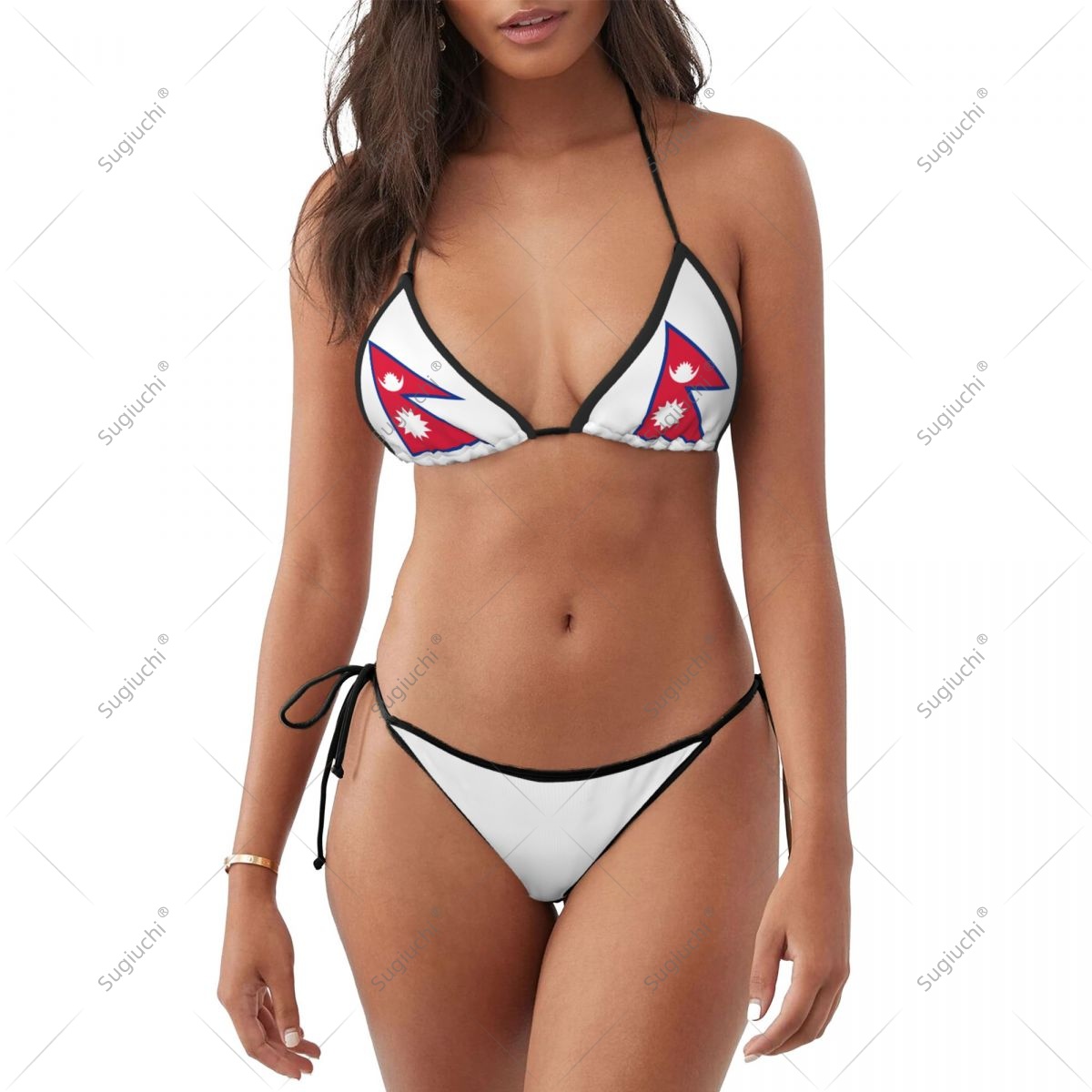 女性ガールズビキニネパール国旗水着セット 3 点ビーチウェア水泳入浴ビーチパーティースーツセクシーな Mujer