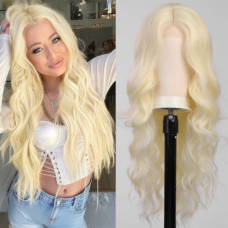 ブロンドの女性のファッション合成かつら部分ロングカーリーヘア水の波紋ホリデーコスプレウィッグ高温シルク日常かつら